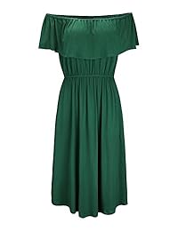 OUGES Vestido de verano con volantes y hombros descubiertos, informal, para dama