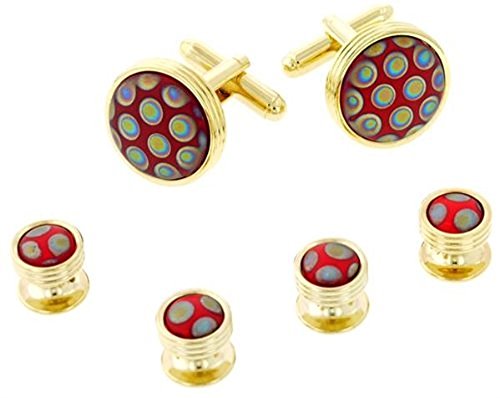 JJ Weston Peacock Art Glass Tuxedo Cufflinks and Shirt Studs. Made in the USA.