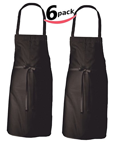 Bella Kline BLACK Unisex Chefs Adjustable Extra Long Ties Commercial Professional Grade Bib Apron â€“ 6pk