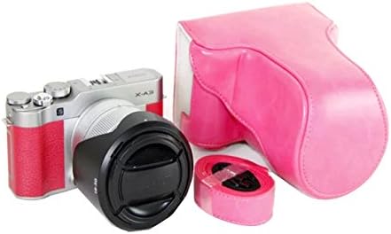 VIXFANNY Protective Vintage PU Leather Camera Case Bag with Neck Strap for Fujifilm XA3 DSLR Camera with 16-50mm Lens - Hot Pink