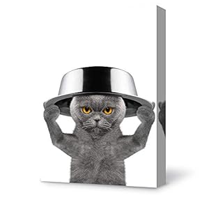 Canvas Wall Art Grey Cat Modern Home Decor Canvas Painting Wall Decoration for Bedroom Living Room - 12x18 inches