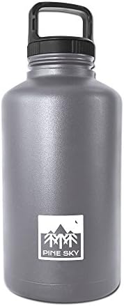 64oz Stainless Steel Growler and Vacuum Insulated Wide Mouth Water Bottle by Pine Sky - 2 Lid Package, Grey
