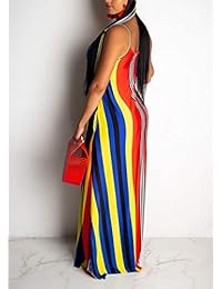 Rela Bota - Vestido largo sin mangas para mujer, con cinturón, a rayas, con bolsillos