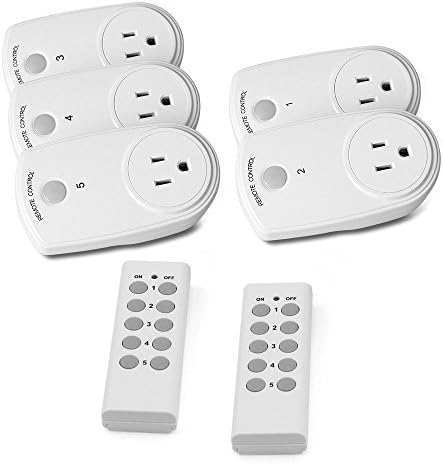 AUOSMART Wireless Remote Control Electrical Outlet Light Switch Newest / Smaller Version with a 100-feet Range for Lamps, Lights and Power Strips (Battery Included) (5 Pack 2 Remote)