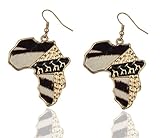 2 Pairs of Goldtone Africa with Animal Print Fur and Giraffes Drop Earrings