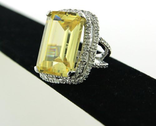 Sterling Silver Chunky Rectangular Canary Yellow CZ with Pave CZ Double Frame Setting Cocktail Ring (9)