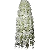 40" Long Artificail Silk White Wisteria Flower Vine Wedding Home Plant Decor Set of 10