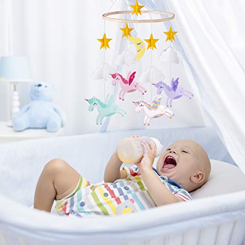 Basumee Baby Crib Mobile,Unicorn Crib Mobile Hanger Handmade Mobile Nursery Decor Movable Star Cloud Baby Mobile Felt Hanging Accessory for Baby Room