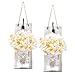 TEEHOME Rustic Hanging Mason Jar Sconces Home Decor (2 pcs) with LED Fairy Lights, Vintage Wrought Iron Hooks Kitchen Decoration, Silk Hydrangea Flower LED Strip Lights Design