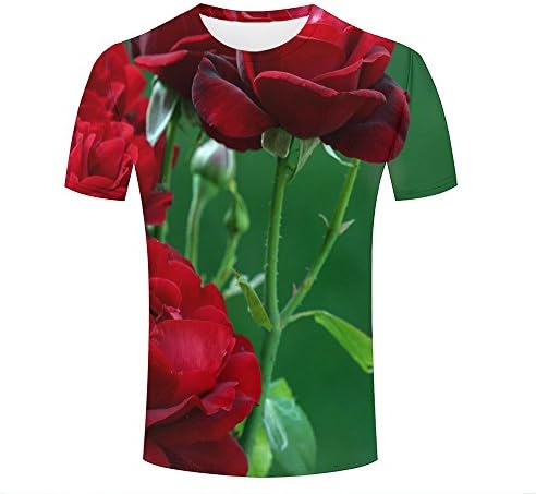 guangtumiao Men 3D Funny Printed Tees Charming Prickly Red Rose Graphics Short Sleeve Couple T-Shirts XL