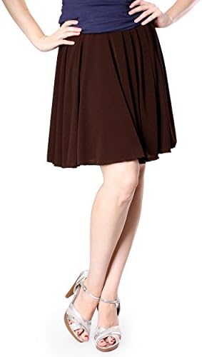 Evanese Women's A Line Knee Length Yoke Skirt with Uneven Pleats XL, Brown
