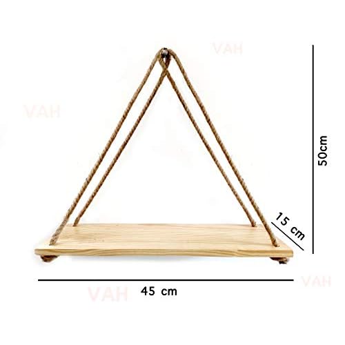 VAH Wall Hanging Shelf Wood Floating Shelves for Wall Rustic Rope