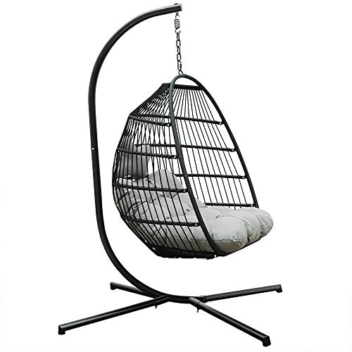 Patio Hanging Egg Chair with Stand Single Swing Chair,Basket Swinging