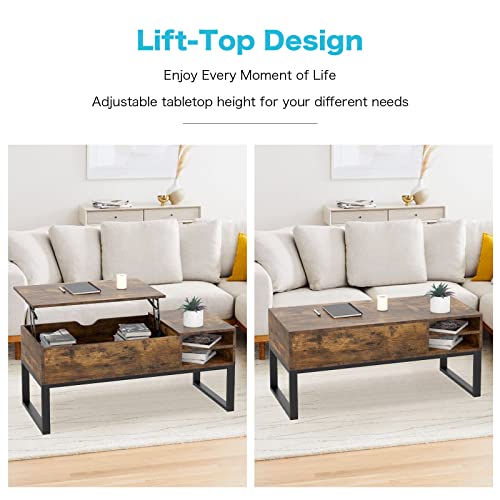iHomy Lift Top Coffee Table with Storage Wood Square Modern Coffee