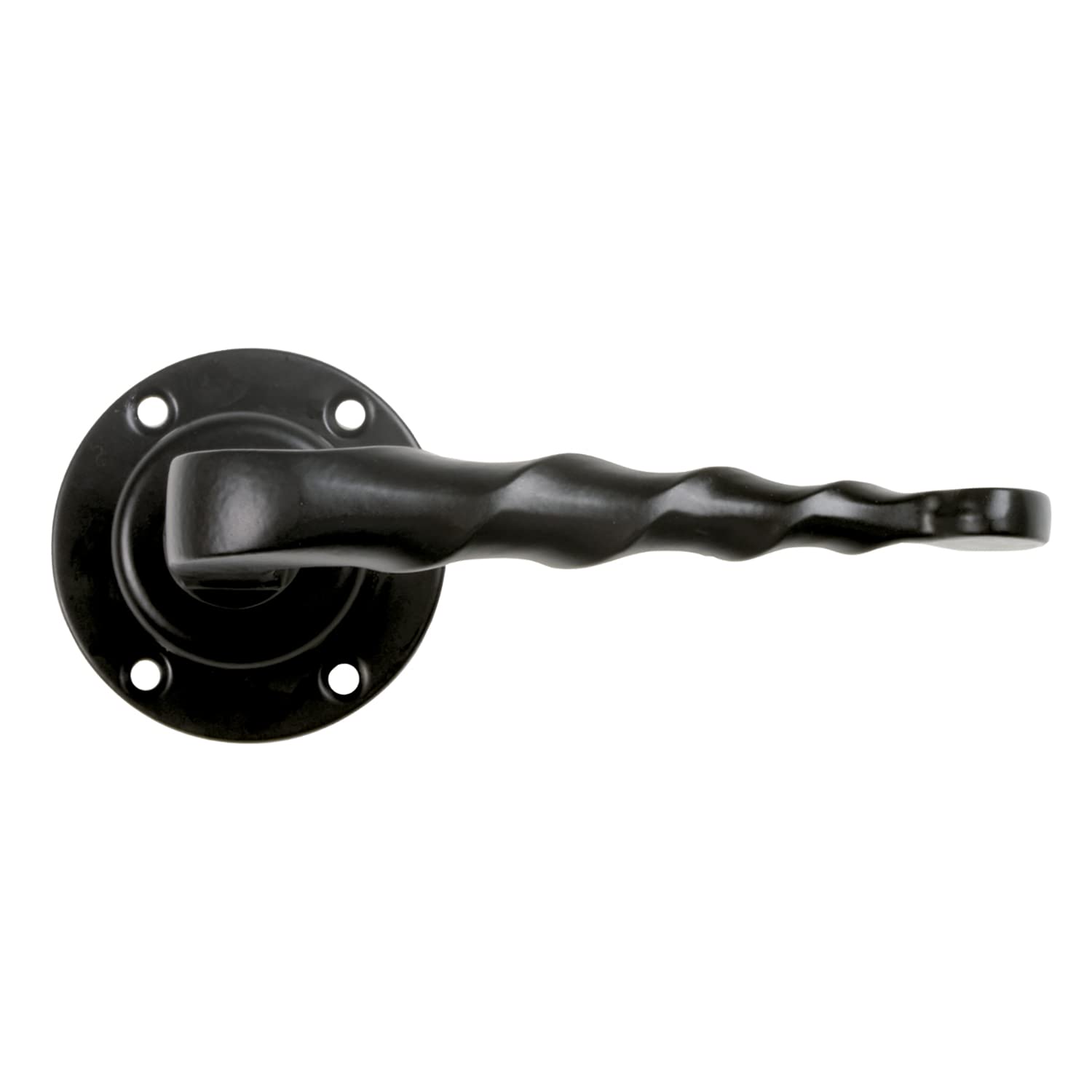 Amig - Set of 2 Decorative Passage Door Handles Mod.101R | Rosette Ø60 mm | Handle 114 mm | Square 8 mm | Forged Type | Zamak Black Finish