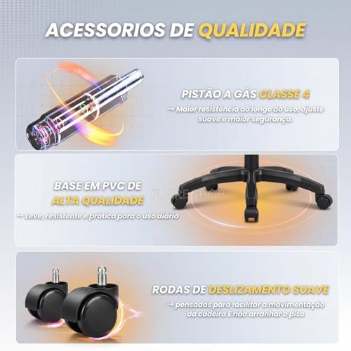 Cadeira Gamer DAZZ X-Rocker Preta, Almofadas Lombar e Cervical, Cadeira de Escritorio Ergonômica com Ajuste de Altura Encosto Reclinável e Mecanismo Borboleta para Jogos Home Office Estudos e Trabalho