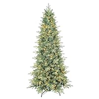 6 FT Prelit Artificial Skinny Christmas Tree,Blue Spruce Slim Pencil Xmas Tree with 1205 PE&PVC Mixed Branch Tips and 300 UL Listed Clear Lights,Hinged Pine Tree with Metal Stand for Home Office Décor