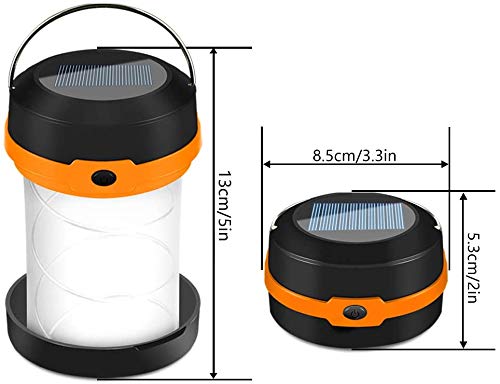 Solar Powered LED Camping Lantern-Solar or USB Chargeable, Portable Chargeable Collapsible LED Camping Lantern, Solar Tent Lamp Flashlight Emergency Charger for Hiking Camping Tent Hunting ( orange)