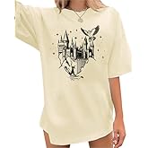 Tewmeu Flourish and Blotts Shirt Oversized Graphic Tshirts for Women Book Tshirt Wizard Costume Clothes