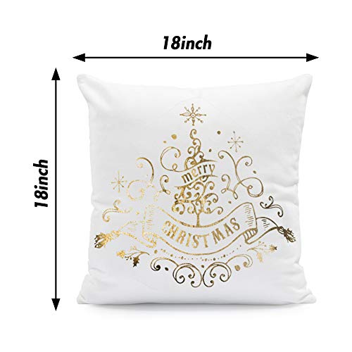 JOHOUSE Christmas Pillow Covers, 4 Pack of High-Temperature Hot-Stamped Snowflakes Christmas Happy Decorative Sofa Pillowcase, 18 x 18 inches, Super-Soft Short Plush Fabric