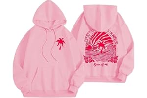GENERIC Pink Palm Puff Hoodie for Women 2024 Pink Graphic Hoodie Cute Preppy Sweatshirt Long Sleeve Drawstring Tops With Pockets