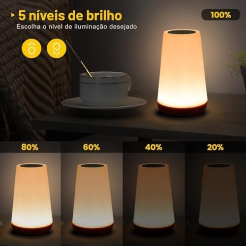 Luminária de Mesa LED Portátil Touch Sem Fio com USB, 13 Cores de Luz, Ajuste de Intensidade e 3 Modos de Iluminação, Ideal para Quarto, Sala e Leitura – Qualidade Premium LNMAX®