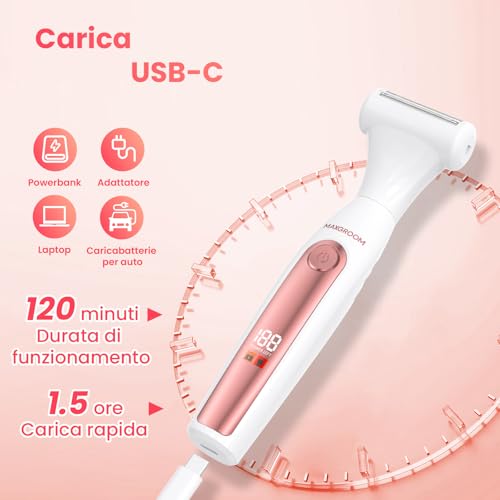 MAXGROOM 4 in 1 Women's Electric Shaver, Women's Body Shaver, Shaver Intimate Parts Kit for Body and Groin Quick Charge Type-C, Led Display