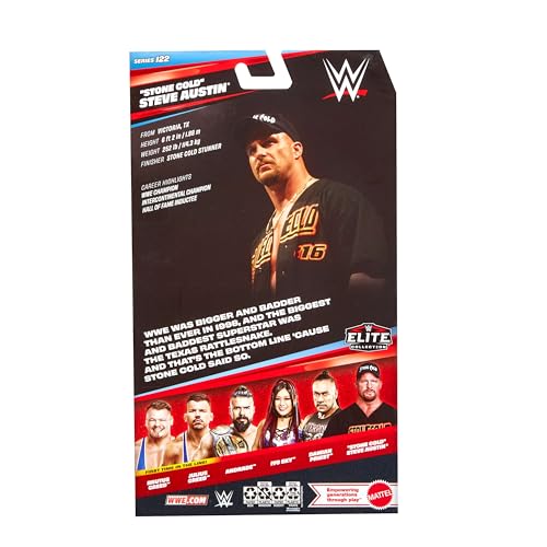 Mattel Mattel WWE Elite Series 122 "Stone Cold" Steve Austin Action Figure and Accessories Set with 6" Collectible Figure with 25Points of Articulation and Interchangeable Hands, JHT52