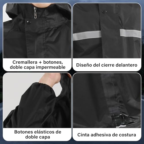 KIROGILY Impermeable para lluvia Hombre con Tira Reflectante, Poncho para Lluvia con Capucha, Chubasquero Hombre con Bolsa Impermeable para Celular, Raincoat para Camping, Viajes y Emergencias