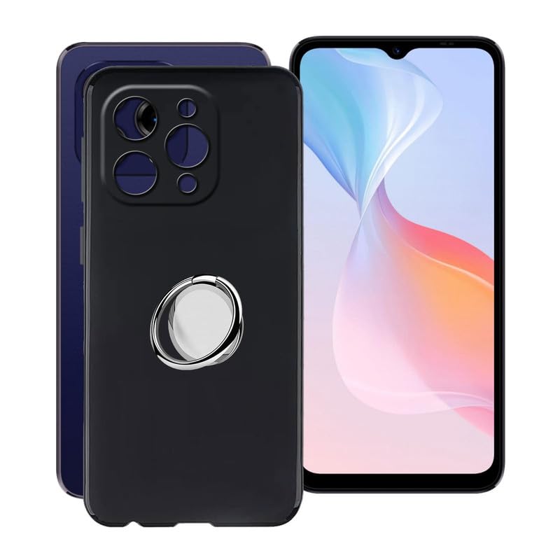 ZXLZKQ Case for Doogee N55 Pro (6.56") Cover with 360 Degree Rotation Finger Ring Kickstand, Black Soft Silicone [Ultra-Thin X Shockproof] TPU Case for Doogee N55 Pro