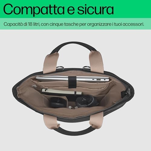 Borsa-Zaino Convertibile in Tracolla, Adatta per PC fino a 14,1" di Diagonale, Creata con Plastica Riciclata, Tasca dotata di Blocco RFID, Resistente all'Acqua, 18 L, Nera