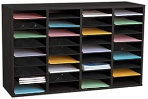 AdirOffice Adjustable Literature Organizer - Wooden Student Classroom Mailbox, Office Mail Sorter, Organization Storage Slots, Construction Paper Holder, Craft Paper Mailboxes (36 Slot, Black)