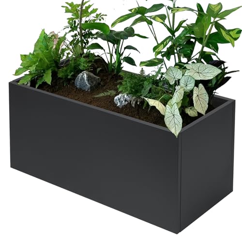 SGOLAN Rectangular Planter Box 36" L×16" W×16" H Heavy Duty Outdoor,Metal Planter Box,with Removable Insert Shelf Rectangular Black,for Indoor and Outdoor