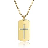 Aprila Cross Dog Tag Necklace for Men,Stainless Steel Black Silver Military Tag Bible Verse Inspirational Pendant Necklace Jewelry,60cm Rolo Chain