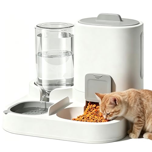 CALLECK Comedero y Bebedero Automático 2 en 1 para Perros y Gatos, Depósito de Comida 1.6 kg y Agua 0.8 L, Base Antideslizante, Antipolvo, Desmontable y Fácil de Limpiar