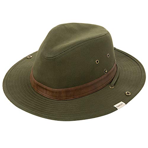 Comhats Cotton UPF 50 Safari Fedora Packable Outdoor Wide Brim Beach Sun Hat UV Protection with Chin Cord Warking Gardening Hat Adjustable 58-60CM Olive Green