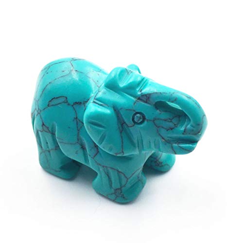 Green Howlite Turquoise 1.5" Handcarved Stone Elephant Statue Pocket Healing Crystal Figurine Animal Sculpture