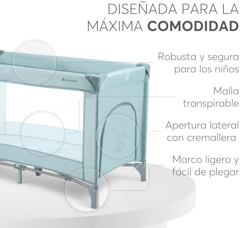 KikkaBoo Cuna de Viaje SO Gifted, Cuna Bebe 120x60 cm hasta 15 kg, Parque Plegable con Bolsa de Transporte, Ligera y Compacta, Menta