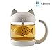EUROPRENE Cute Cat Infuser Tea Mug with Built-In Fish Shaped Loose Leaf Infusion Filter Basket – 8.5oz Eco-Friendly Novelty Kitty Steeper Cup Accessories Gift Set for Animal Lovers