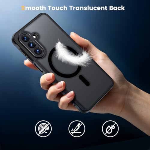 Yohii Funda para Samsung Galaxy A27 5G Magnética Compatible con Magsafe, con 2 Piezas Cristal Templado, [Protección de Cámara] Translúcida Mate Trasera, Fina Antigolpes Carcasa, Negro