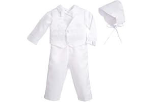 Dressy Daisy Baby Boys Christening Clothing Baptism Outfits with Bonnet Short Long Sleeve White Suit