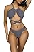 Kisscy Womens Crisscross Bandage Cut Out one Piece Swimsuti Monokini Bikinis ,High Neck Grey ,M(US2-4)