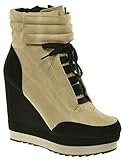 Qupid Westwood-01, Cute Designer Look Lace Velcro Sneaker Wedge - ON SALE