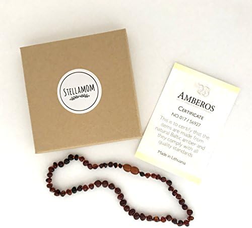 Stellamom authentic, certified raw Baltic amber teething necklace - anti-inflammatory, pain relief for baby girl or boy, breakaway clasp - great gift, used widely as natural teething relief