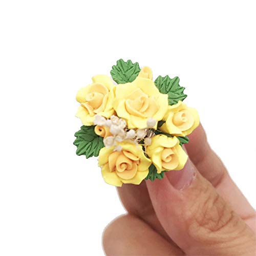 Vibola 3 Packs, Dollhouse Accessories, Miniature Green Plant Rose in Pot,DIY Educational Toys for Living Room Pretend Play Toy (Yellow)