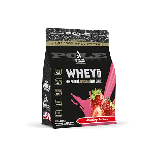 Pole Nutrition Whey Protein | Lean Muscle Shake | High Protein, Zero Sugar (1.81 Kg) | Supports Recovery & Muscle Growth (4 Lbs, STRAWBERRY ICE CREAM)