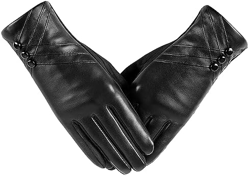 TOSWAKE Leather Gloves for Women 2 Pack, Winter Gloves Women PU