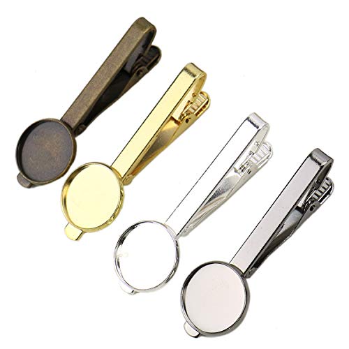 JETEHO 8 pcs Tie Clip Blanks with 16mm Round Bezel Tie Clips-Gold, Silver, Bronze, Black