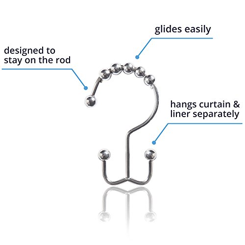 Maytex Shower Curtain Hooks, Shower Curtain Rings, RustResistant Decorative Double Roller Glide