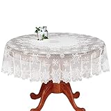 Transer- Table Cloth, Christmas Snowflake Table Cover White Vintage Lace Tablecloth Home Party Xmas Decor (White, Round - 70 Inches)